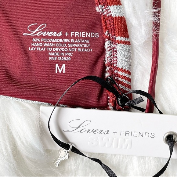 Lovers & Friends String Bikini Top Kali Triangle Maroon Silver Medium - Picture 8 of 11